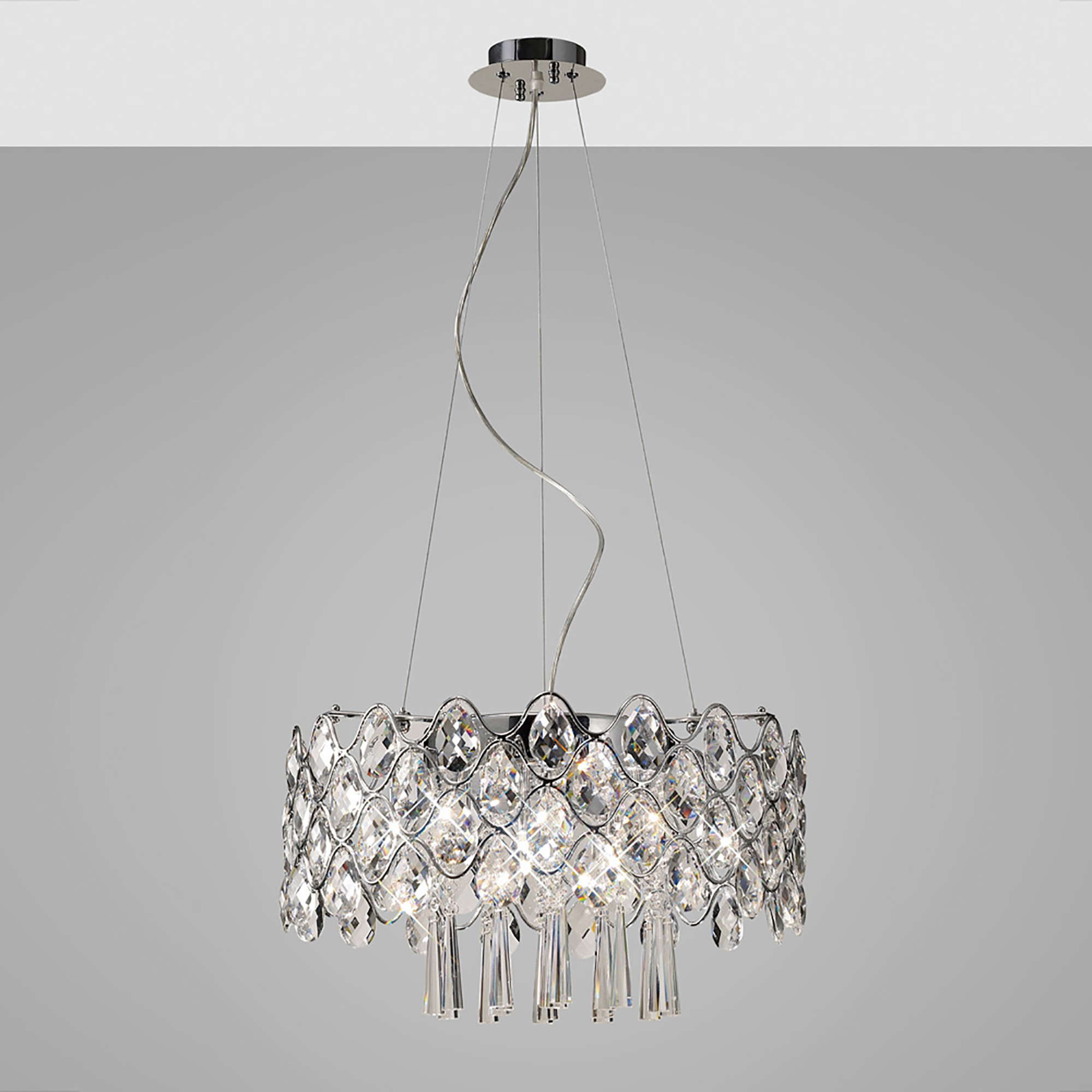 Kenzie Crystal Ceiling Lights Diyas Ringed & Square Crystal Fittings